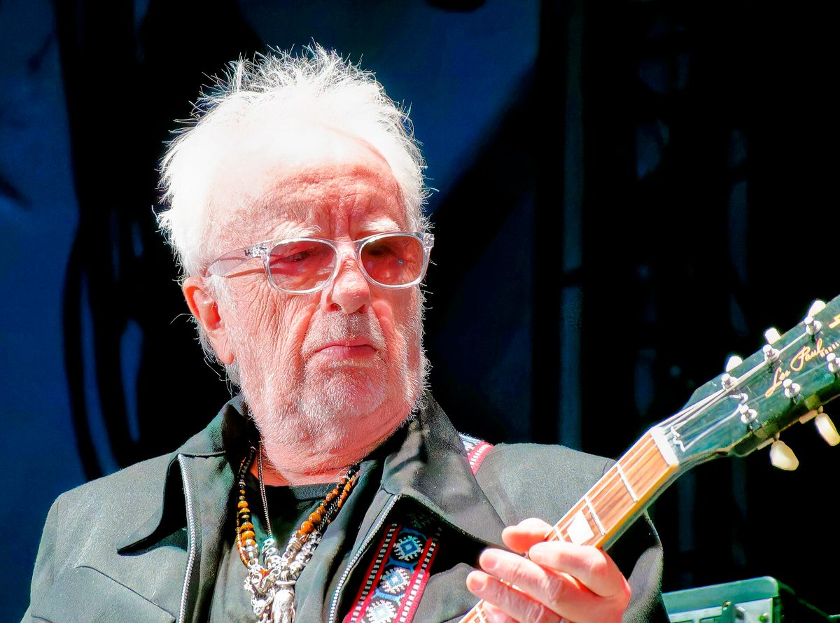 Aerosmith guitarist Brad Whitford playing a Les Paul in 2025.