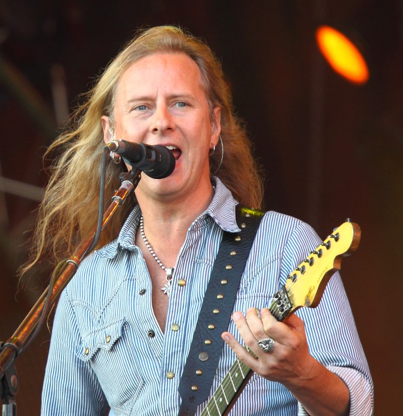 Jerry Cantrell singing and playing his G&L guitar at the Roskilde Festival, Denmark, 2 July 2010.