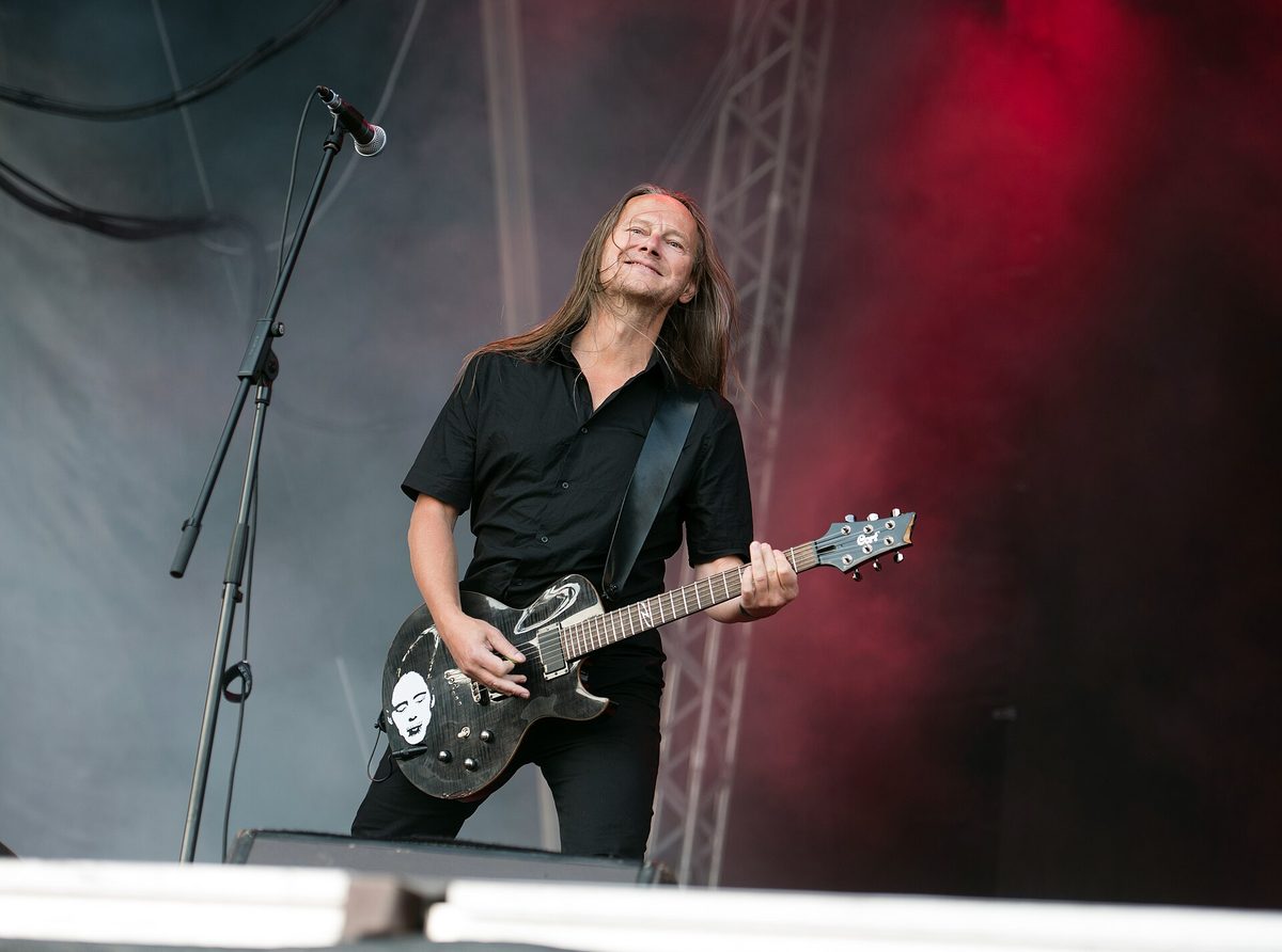 Guitarist and co-founder Bård Torstensen with his Cort guitar at Hammaburg Fest, Hamburg, 16 August 2019.