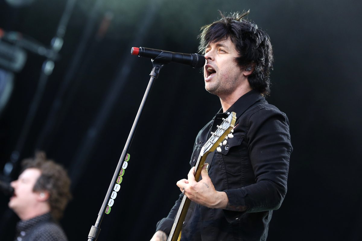 Billie Joe Armstrong singing with his guitar on the main stage at Rock im Park, Nuremberg, Germany, 8 June 2013.