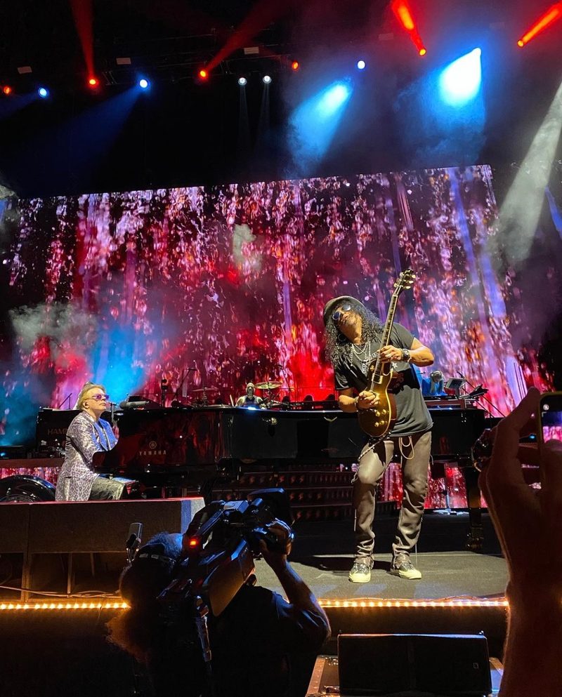 Axl Rose at the piano and Slash with his Les Paul playing 'November Rain' at Hard Rock Live, Hollywood, Florida, 15 September 2023.