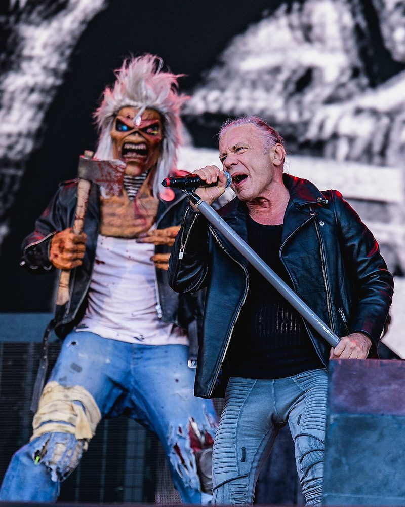 Bruce Dickinson singing beside Eddie, the band's mascot, as Iron Maiden headlined Tons of Rock in Oslo, Norway, on 25 June 2026.