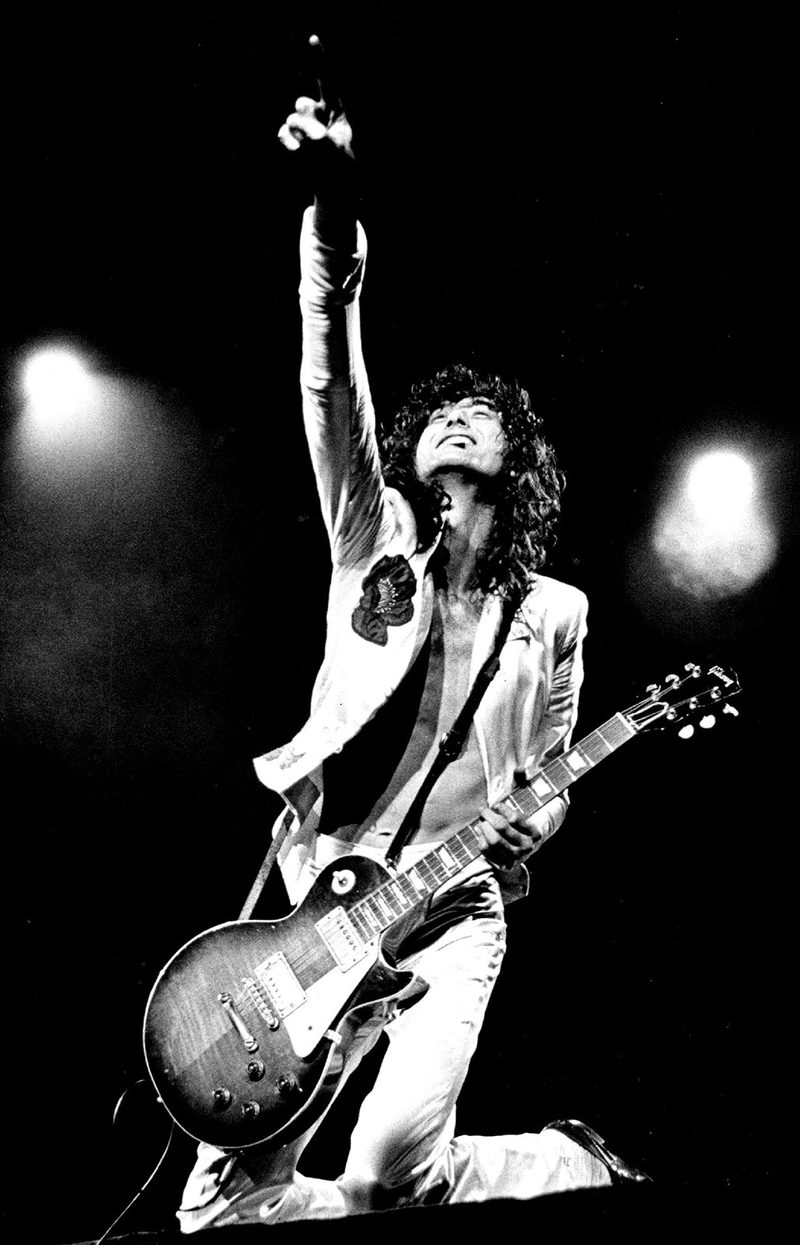 Jimmy Page with his Gibson Les Paul on stage in 1977.