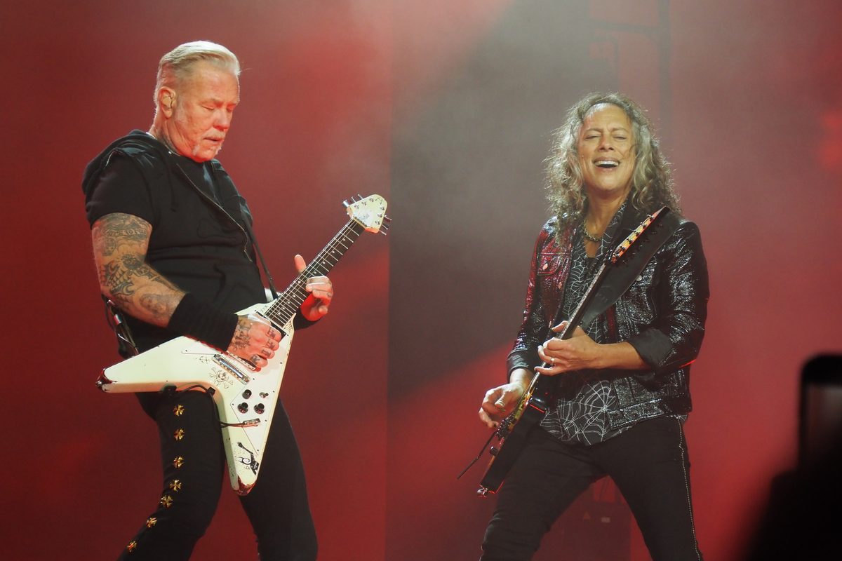 James Hetfield and Kirk Hammett on guitars at Marvel Stadium, Melbourne, 8 November 2025 (M72 World Tour).