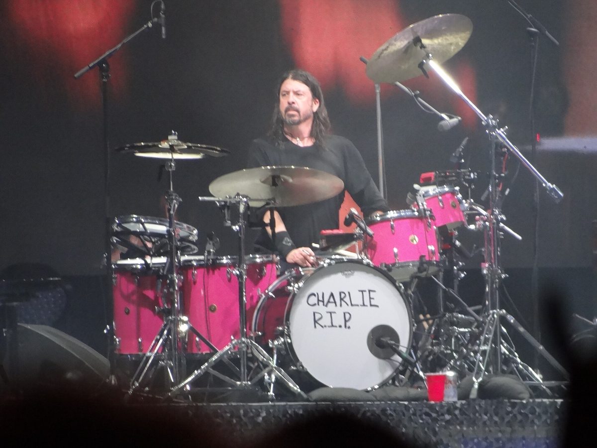 Dave Grohl, Nirvana's drummer from 1990 to 1994, behind the drums at the Shaky Knees festival, Atlanta, 22 October 2021.