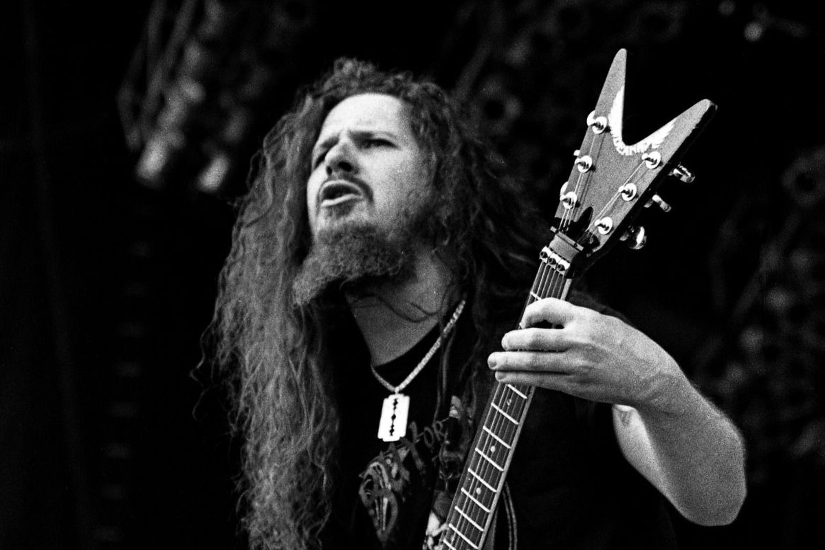 Dimebag Darrell with his Dean ML at Monsters of Rock, Castle Donington, England, 1994, the year of Far Beyond Driven.