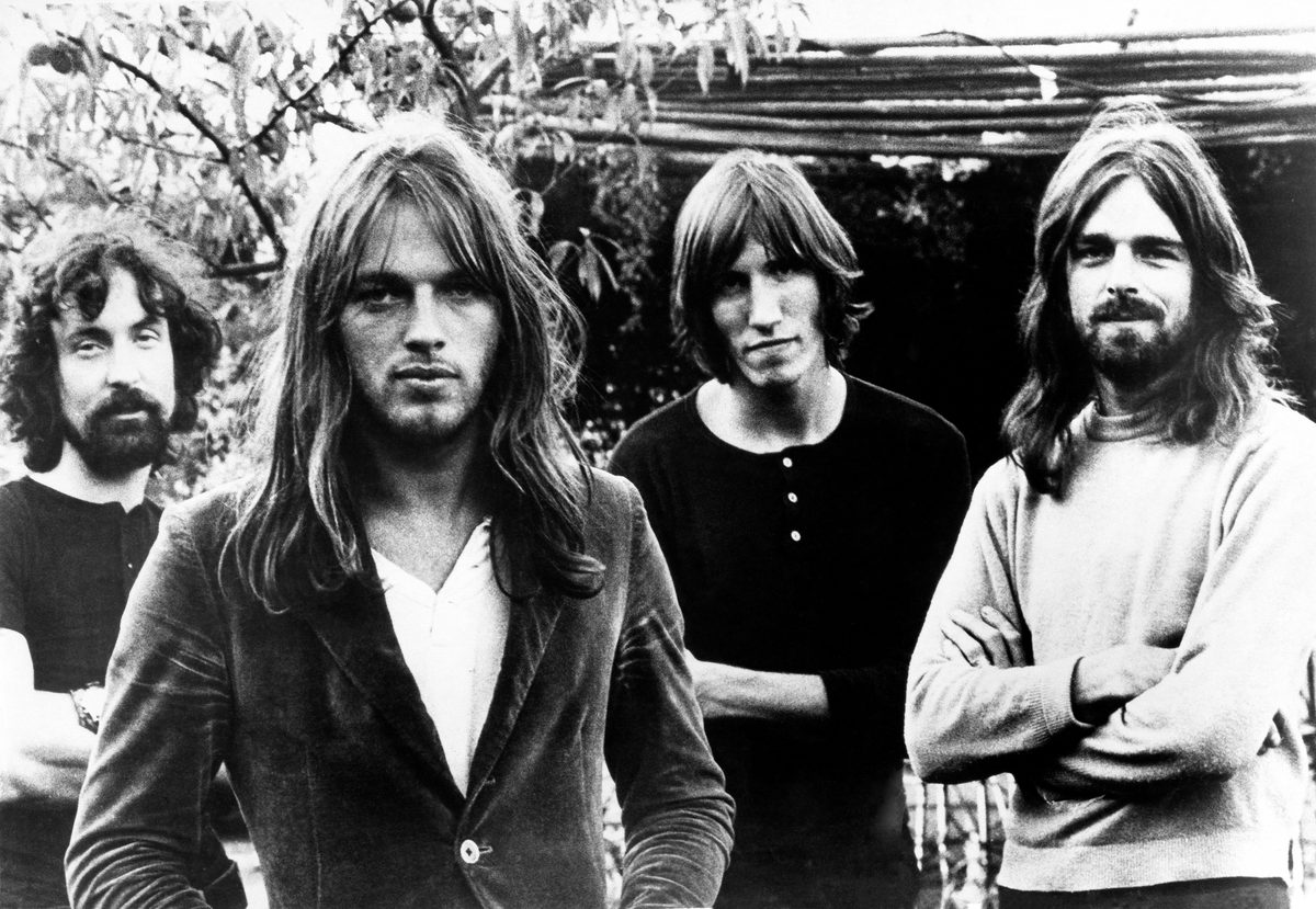 Pink Floyd in a 1974 press photo: Nick Mason, David Gilmour, Roger Waters and Richard Wright (left to right).