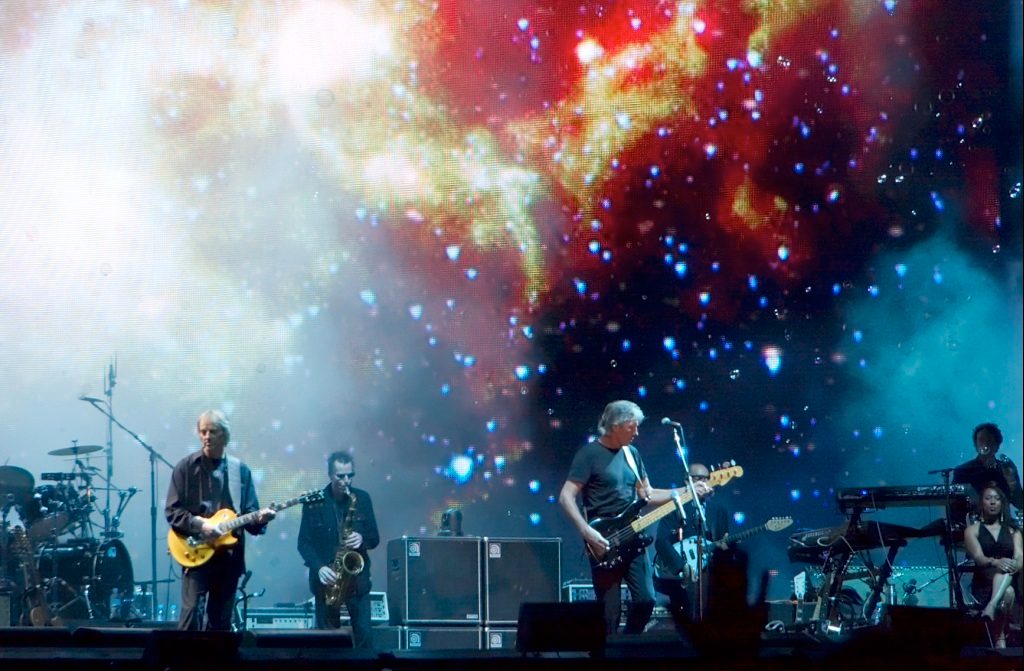 Roger Waters (centre, at the microphone) on his Dark Side of the Moon Live tour in Perth, Australia, 2007.