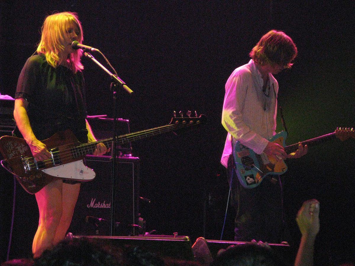 Kim Gordon on bass and Thurston Moore on guitar with Sonic Youth in Santiago, Chile, on 29 March 2009.