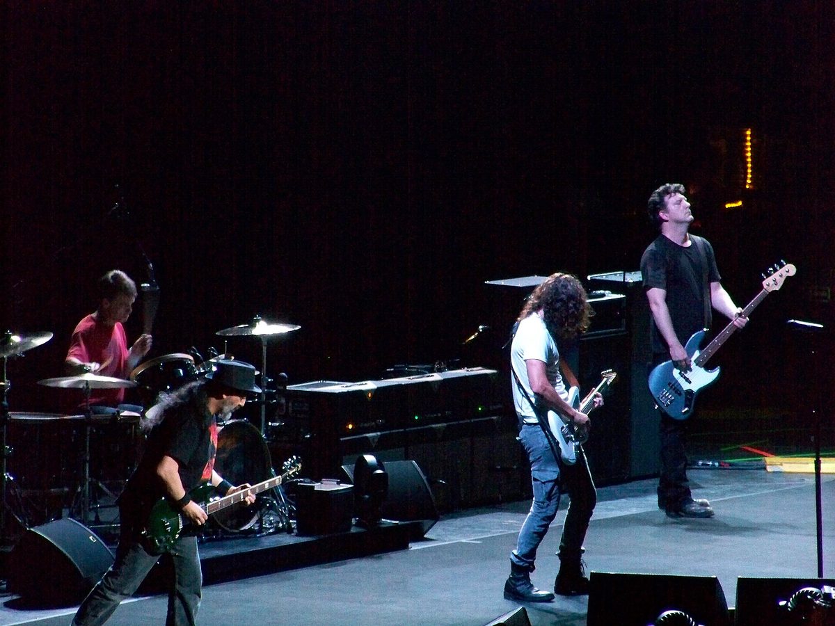 Soundgarden at Great Woods (Comcast Center) in Mansfield, Massachusetts, 10 July 2011, with Thayil, Cornell and Shepherd at the front.