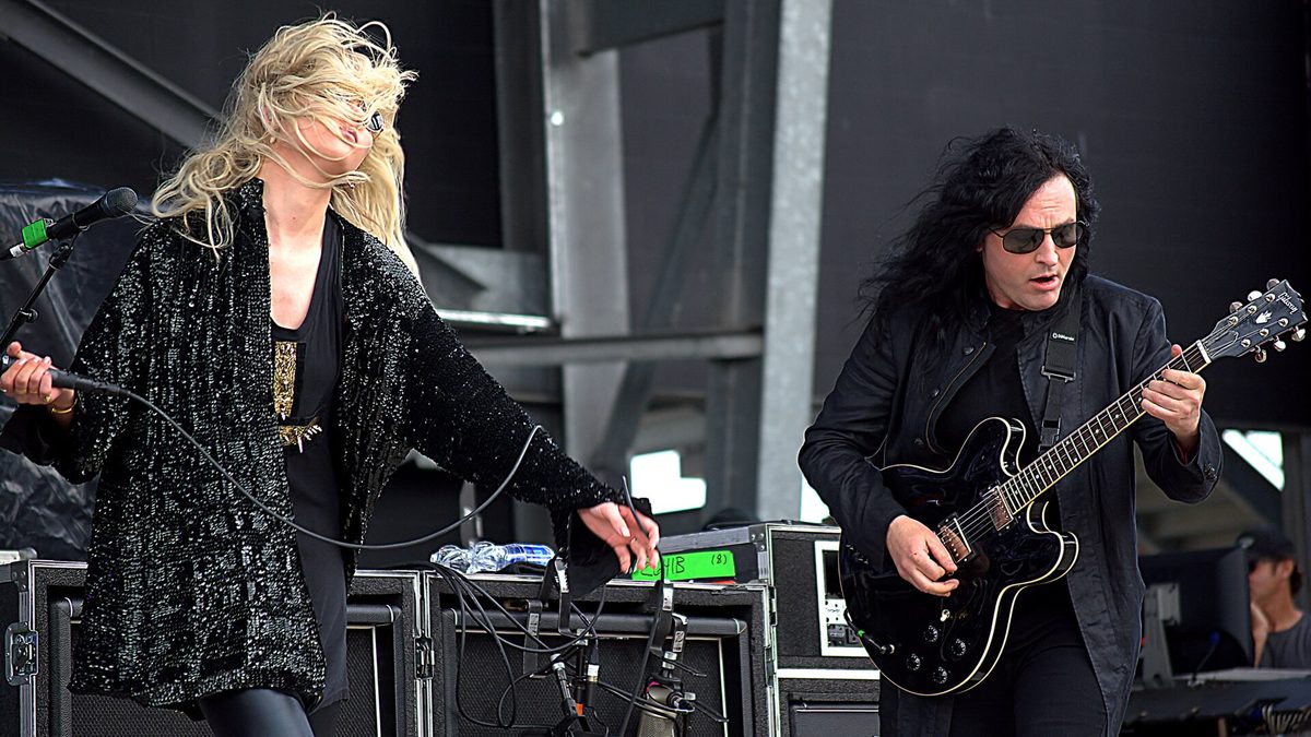 Taylor Momsen and guitarist Ben Phillips with his Gibson at Rock on the Range, Columbus, Ohio, May 2015.