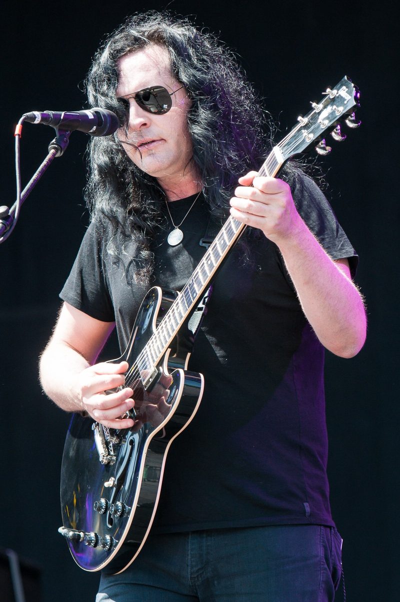 Ben Phillips playing a semi-hollow Gibson with The Pretty Reckless at Rock im Park, Nuremberg, Germany, 8 June 2014.